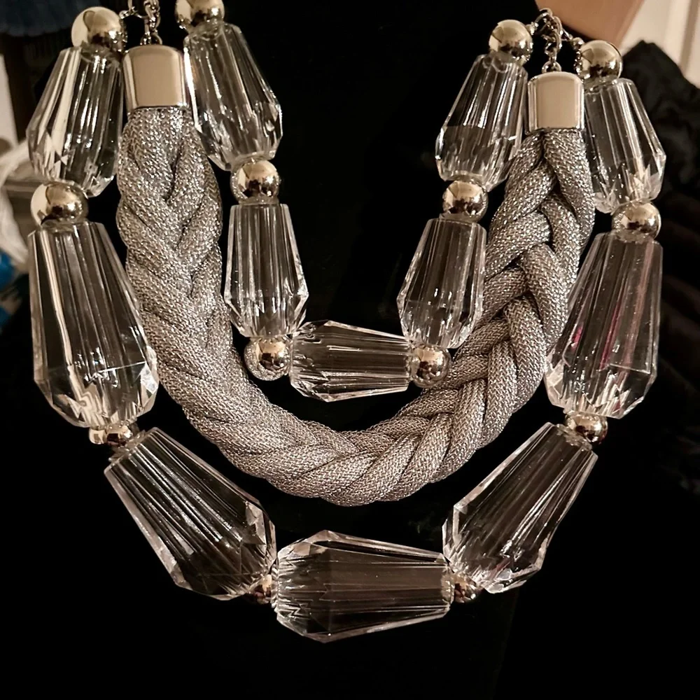 Elegant Silver and Clear Statement Necklace - Picture 2 of 3